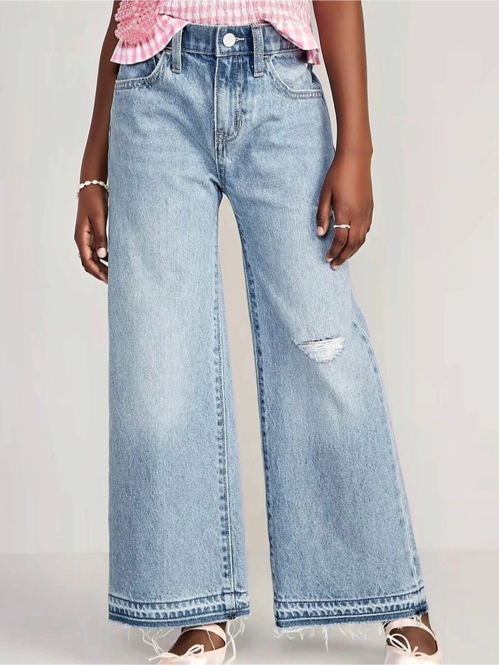 Old Navy High Rise Baggy Wide Leg Distressed Wide Leg Jeans in Blue Size 8